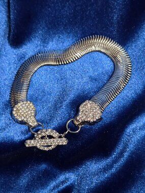 Silvertone Rhinestone Wide Chain Bracelet